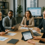 Életkor szerinti szabadságot kezelő HR szakemberek modern irodában.