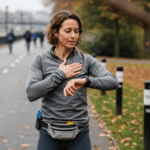 futó pszichológiai megküzdési stratégiák: nő futó GPS-órát kopogtatva, lélegzetet számol