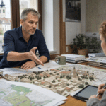felzárkóztatási fejlesztési program ismertetése tervezővel térkép és makett mellett